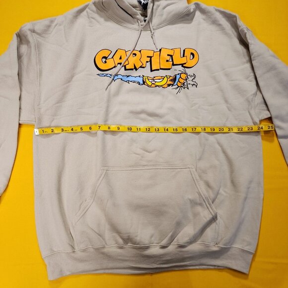 Garfield Nickelodeon Scratching Claws Hanging On Hoodie Sweatshirt Beige Size XL - Picture 6 of 10